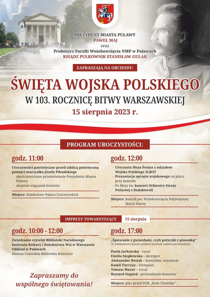 Uroczystości Święta Wojska Polskiego w Puławach - zaproszenie